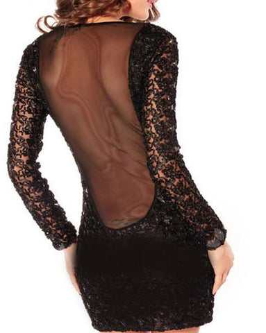 Sequin Open Back Mesh Dress