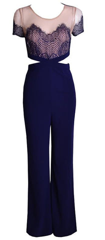 Lace Cut Out Pantsuit Blue