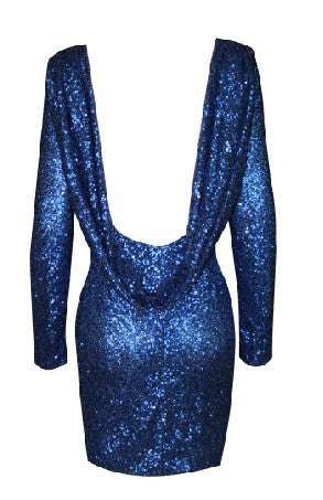 Sequin Drape Open Back  Dress Navy