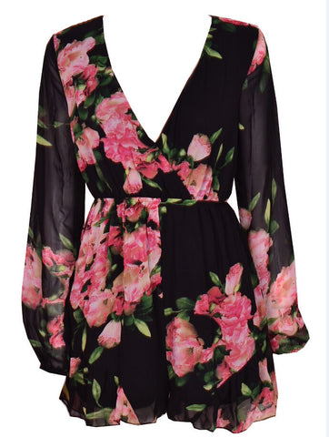 Milan Floral Romper-Black
