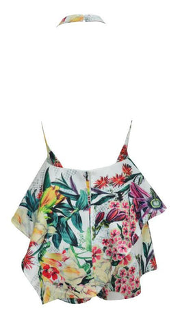 Ruffled Halter Romper Florals