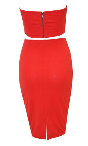 V Neck Two Piece Dress Red