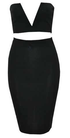 V Neck Two Piece Dress Black