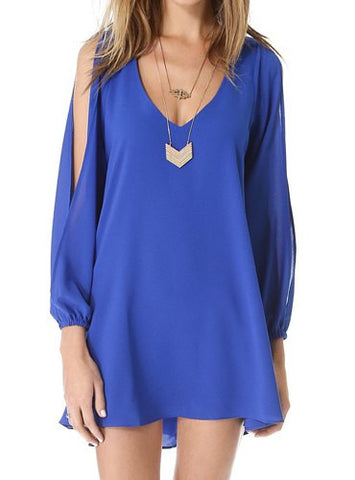 Open Sleeve Blue Dress