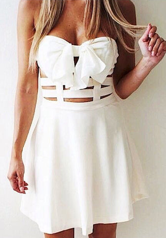White Cut Out Bow Dress