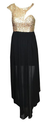 Asymmetrical Sequin Chiffon Maxi