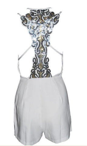 Sequin Swirl Romper White