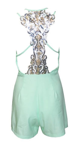 Sequin Swirl Romper Teal