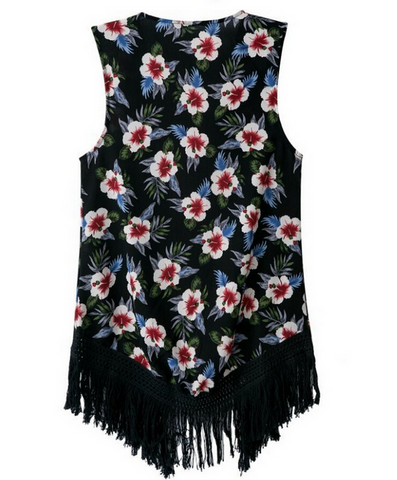 Floral Fringe Vest