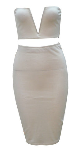 V Neck Two Piece Dress White