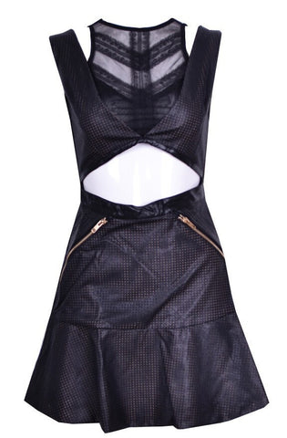 Leather Cuts Mesh Dress
