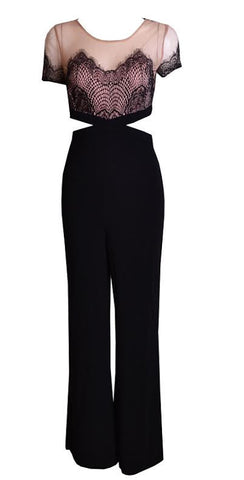 Lace Cut Out Pantsuit Black