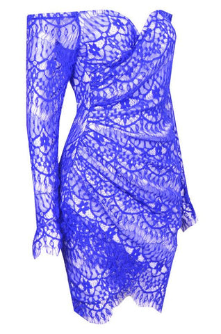 Off Shoulder Lace Dress Blue