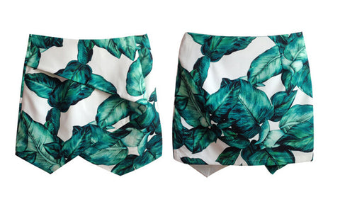 Floral Mini Skirt Shorts Green