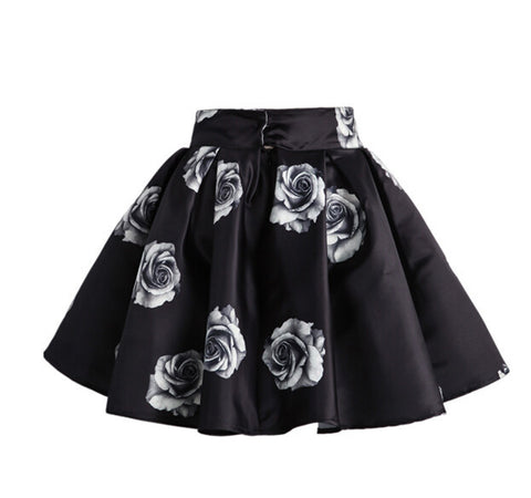 Ruffled Rose Mini Skirt - Black