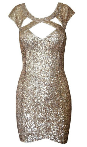 Cut Out Sequin Dress Gold