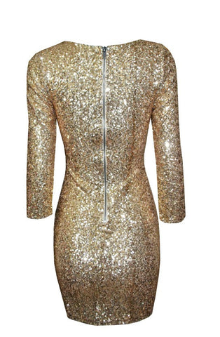 Cut Out Sequin Wrap Dress Gold