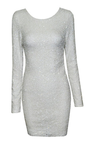 Sequin Drape Open Back  Dress White