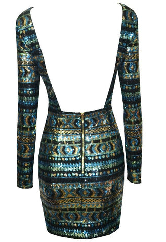 Emerald Open Back Sequin Dress