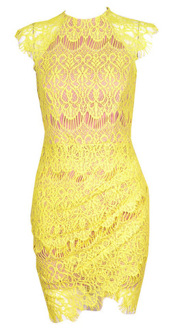 Lace Fringe Dress Yellow