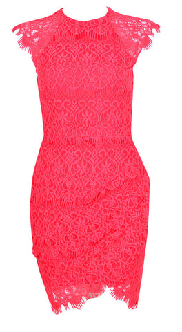 Lace Fringe Dress Hot Pink
