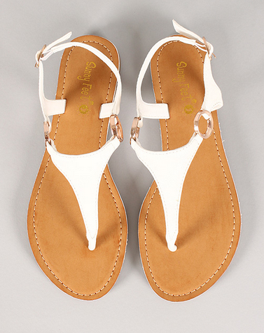 Gold Circle Sandal White