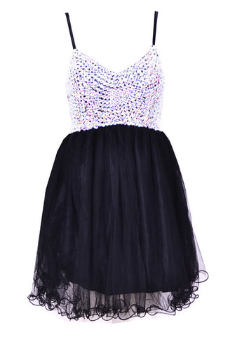 Sequin Chiffon Dress Black
