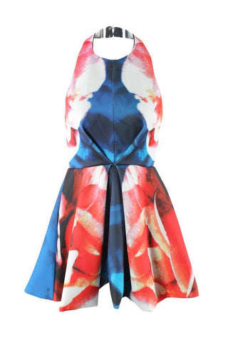 Halter Pattern Open Back Dress