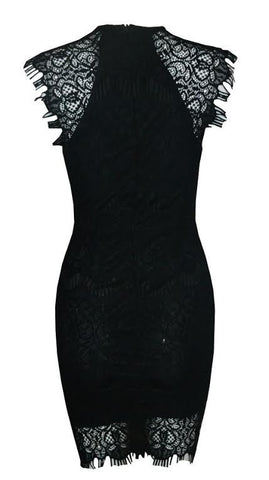 Lace Fringe Dress Black