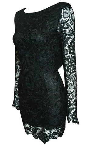 Lace Drape Open Back  Dress Black