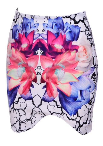 Floral Burst Skirt White