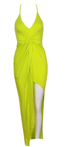 Grecian Twist Dress Lime