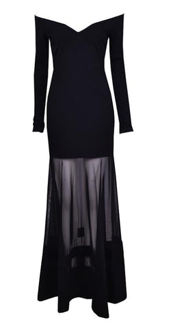 Off Shoulder Mesh Maxi Black