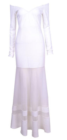 Off Shoulder Mesh Maxi White