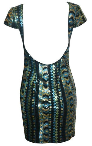 Emerald Open Back Sequin Dress - Spring
