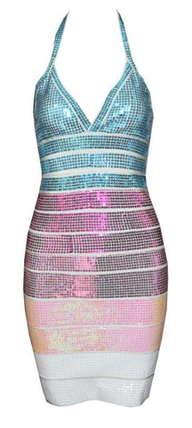 Sequin Stripe Halter Dress