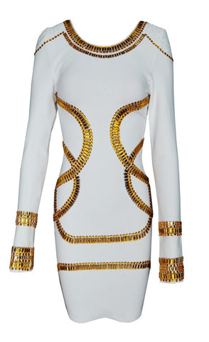 Gold Beaded Tribal Bodycon Dress